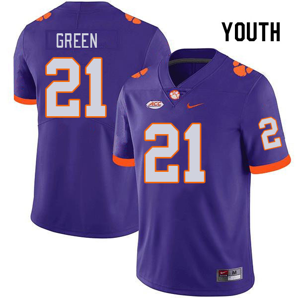Youth Clemson Tigers Jarvis Green #21 College Purple NCAA Authentic Football Stitched Jersey 23AS30JI